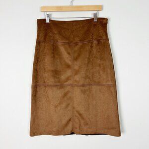 NEW Chaps Brown Faux Suede Pencil Midi Skirt Fall Classic Size 10 Women's